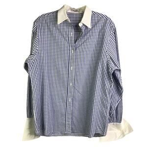 Alain Figaret Shirt Women 42 Blue White Checkered Long Sleeve Classic